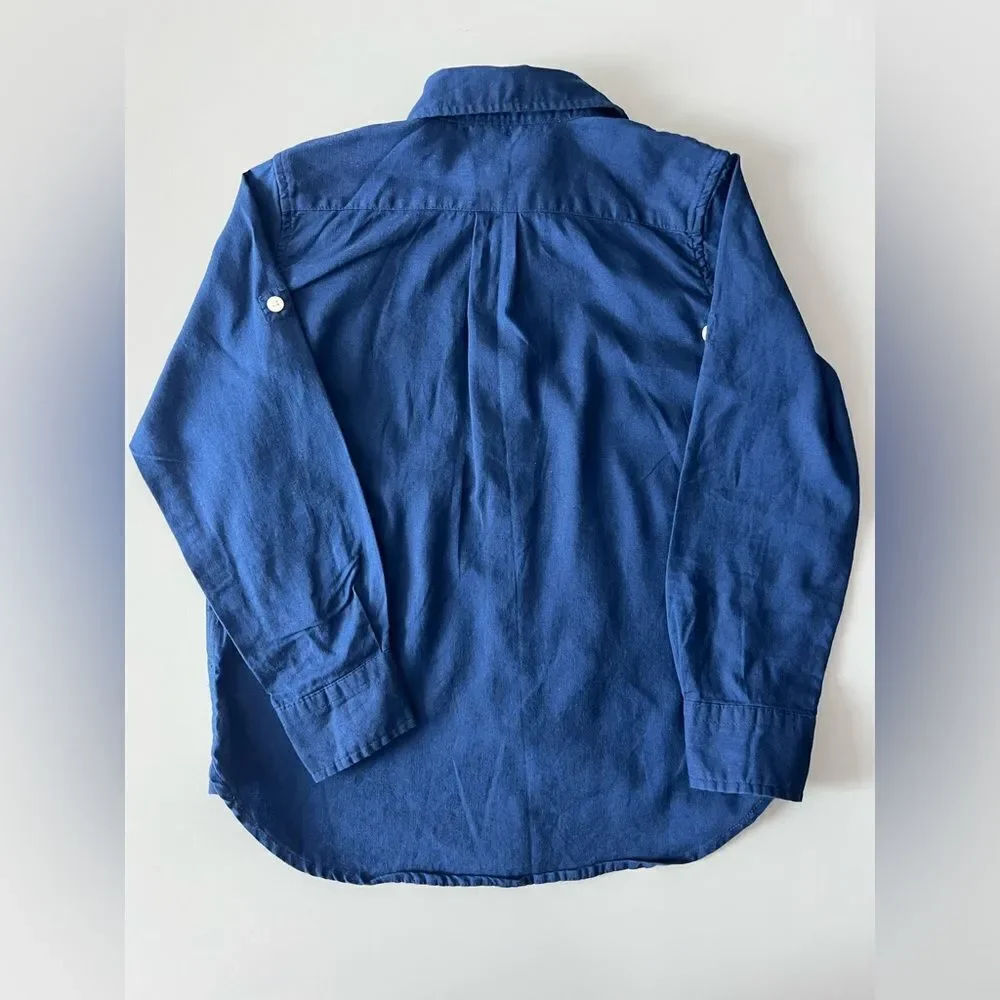 GAP Blue Button Down Shirt Long Sleeve Linen Cotton Blend